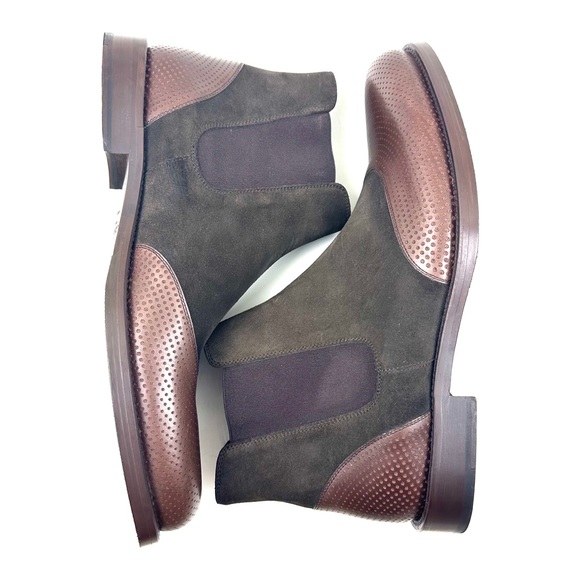 Lorens Chelsea Leather Men's Ankle Dress Boots Brown Perforated Leather Size 45 - Picture 4 of 9